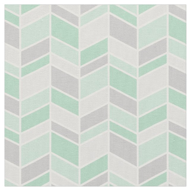 Tela Gris y Seafoam Herringbone Chevron (De cerca)