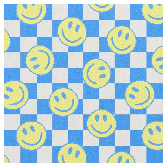 Tela groovía de comprobación de cara azul feliz (De cerca)