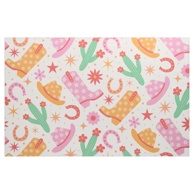 Tela Groovy Cowgirl Boots y patrón de Gorras con Cactus (Yarda)