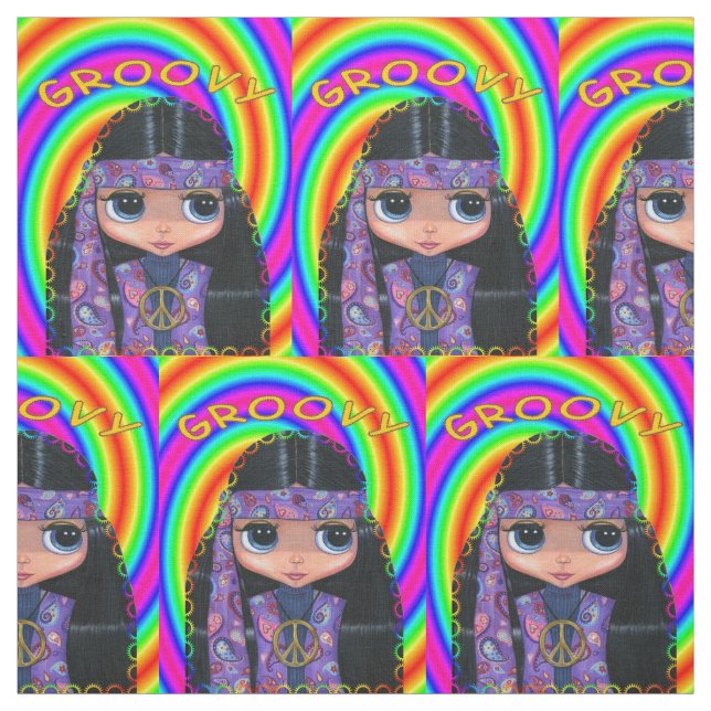 Tela Groovy Hippie Chick Purple Headband Firma de paz (Retal)