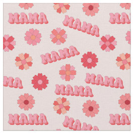 Tela Groovy Hippy Mama Pink Text Word & Flowers