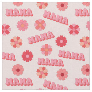 Tela Groovy Hippy Mama Pink Text Word & Flowers