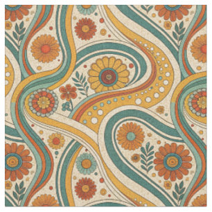 Tela Groovy Retro Flores y Remolinos de los 70 Patrón F