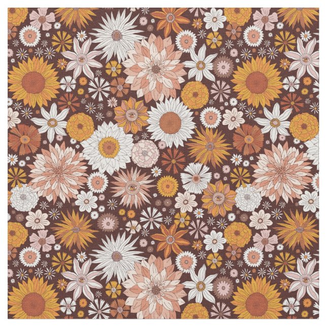 Tela Groovy Retro Flower Garden Pattern (De cerca)