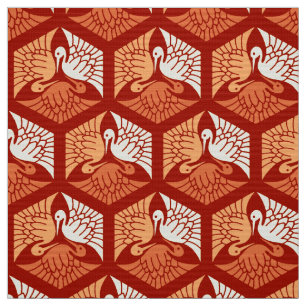 Tela Grúas, mandarín y anaranjado claro japoneses