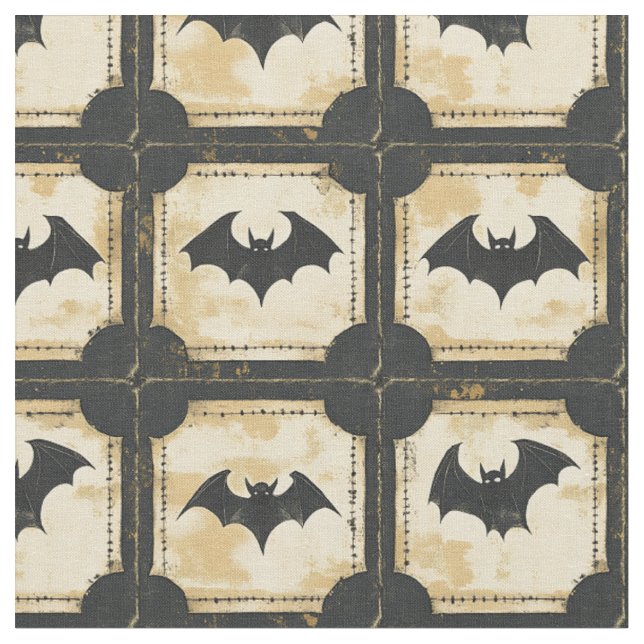 Tela Grunge Denim Halloween Patchwork with Bats (2) (De cerca)