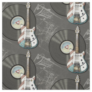 Tela Guitarra retra y disco de vinilo de la bandera