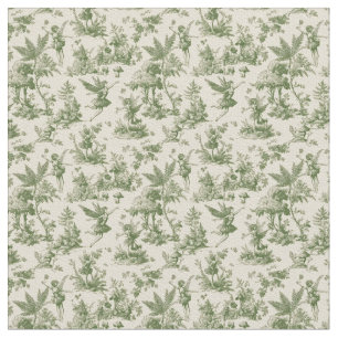 Tela Hadas del Bosque Verde Patrón Toile de Jouy
