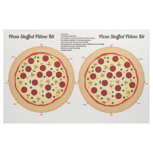 Tela Haga su propia almohada rellena pizza ("Cuarto gordo" (fat quarter))