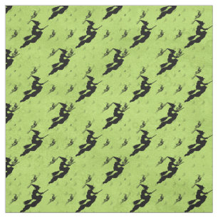 Tela Halloween Black Witch Silhouette Pattern Green