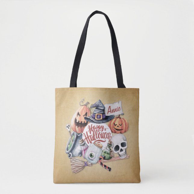 Tela Halloween Feliz de Vintage personalizado | Bolso d (Anverso)