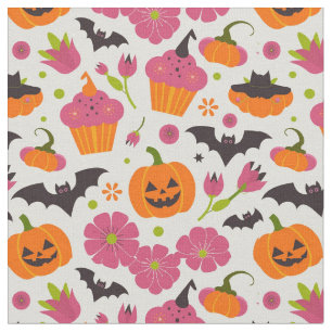 Tela Halloween festivo Pasteles, Calabaza y Bats