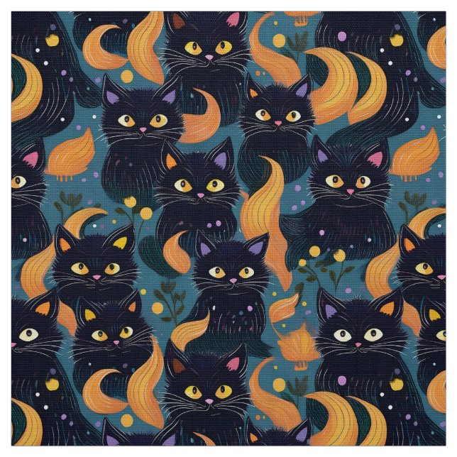 Tela Halloween gatos negros tejido lindo (Retal)