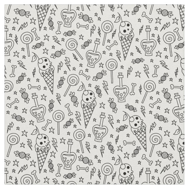Tela halloween ice cream skull bones poison white (De cerca)