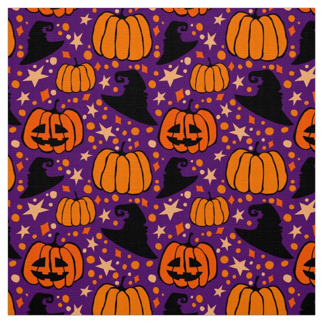 Tela Halloween Jack O'Lantern Y Purple, Gorra De Brujas (Retal)