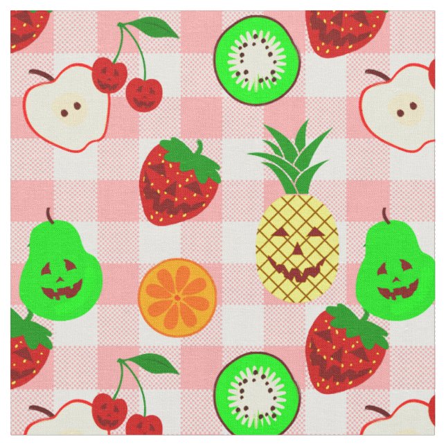 Tela halloween rosa jack o'lantern fruta gingham (De cerca)