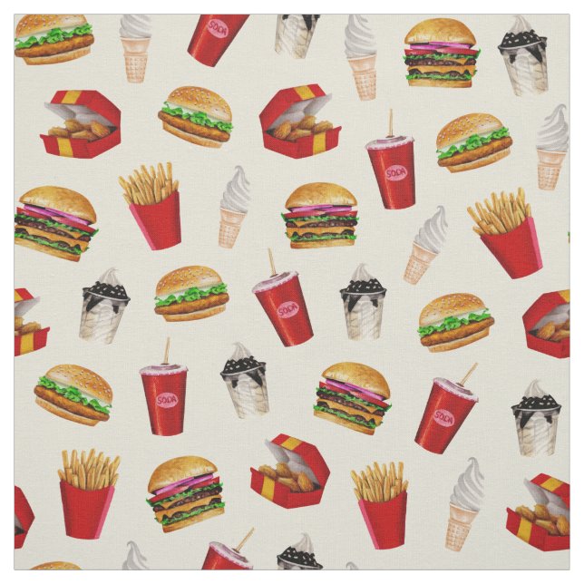 Tela Hamburguesas de comida rápida, fritas, domingos (Retal)
