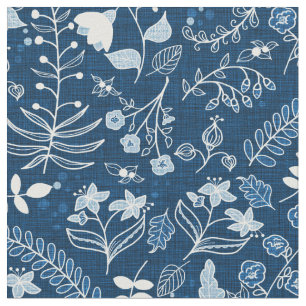 Tela Hand Drawn Classic Blue Boho Flowers