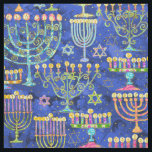 Tela Hanukkah Blue Gold Menorah Star of David Pattern<br><div class="desc">Esta tela Hanukkah presenta un patrón de menorah y Estrella de David en azul,  turquesa,  dorado,  rosa y verde. Perfecto para las artesanías,  decoración casera y ropa. Diseñado por el artista de renombre mundial ©Tim Coffey.</div>