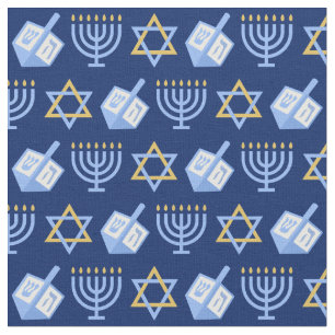 Tela Hanukkah Blue Menorah Dreidel Pattern Chanukah