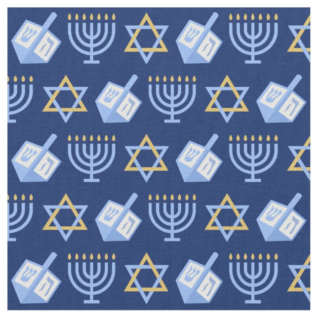 Tela Hanukkah Blue Menorah Dreidel Pattern Chanukah (De cerca)
