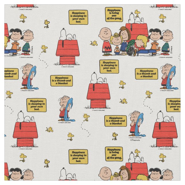 Tela Happiness Is! Classic Peanuts Gang Quote (De cerca)