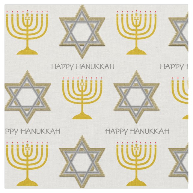 Tela HAPPY HANUKKAH | Estrella De David | Menorah (De cerca)