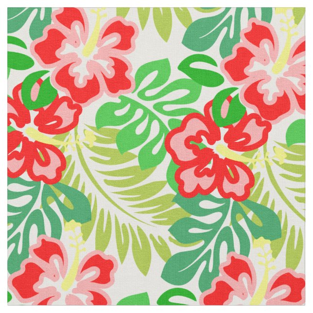 Tela hawaiana del estampado de flores del hibisco (De cerca)