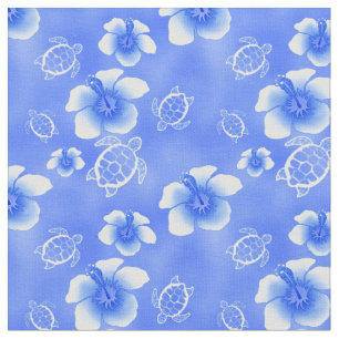 Tela Hawaiian azul de Honu del hibisco