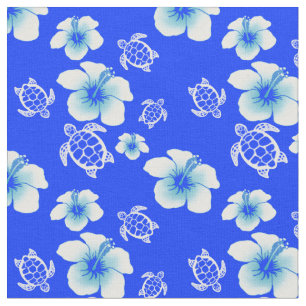 Tela Hawaiian azul de Honu del hibisco