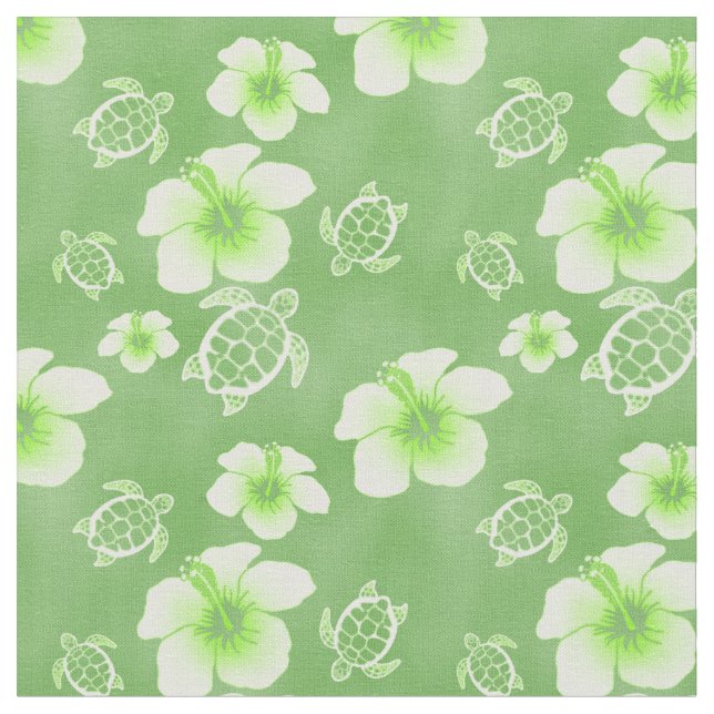 Tela Hawaiian verde de Honu del hibisco (De cerca)
