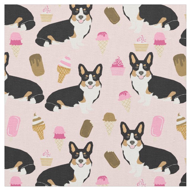 Tela Helado rosa Tri Corgi (De cerca)