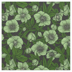 Tela Hellebores blancos con hojas
