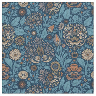 Tela Hermosa floral en azul y beige