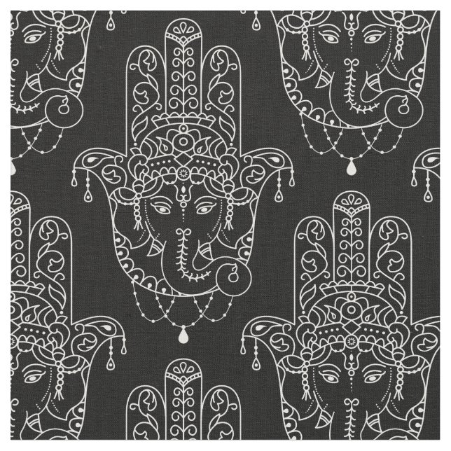 Tela Hermosa mano Hamsa en negro (De cerca)