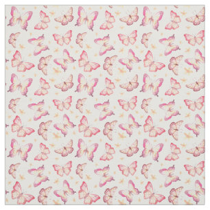 Tela Hermosa mariposa rosa y flor amarilla