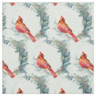 Tela Hermoso pájaro rojo cardenal en corona de acebo