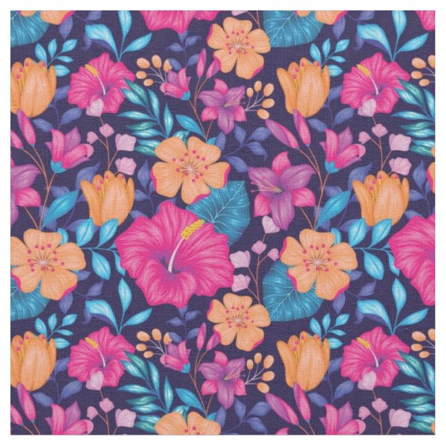 Tela Hermoso patrón floral mixto (De cerca)