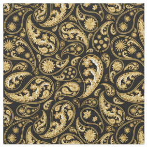 Tela Hermoso patrón negro y paisley de oro