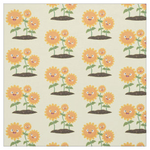 Tela Hermosos girasoles alegres sonrientes ilustracion 