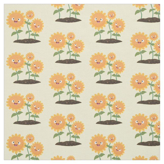 Tela Hermosos girasoles alegres sonrientes ilustracion  (Retal)