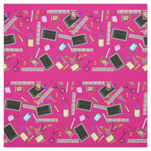 Tela Herramientas de enfermería Fabric Fuschia Rosa