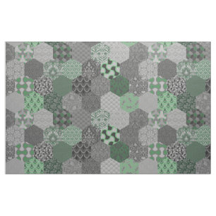 Tela Hexageres verde y gris