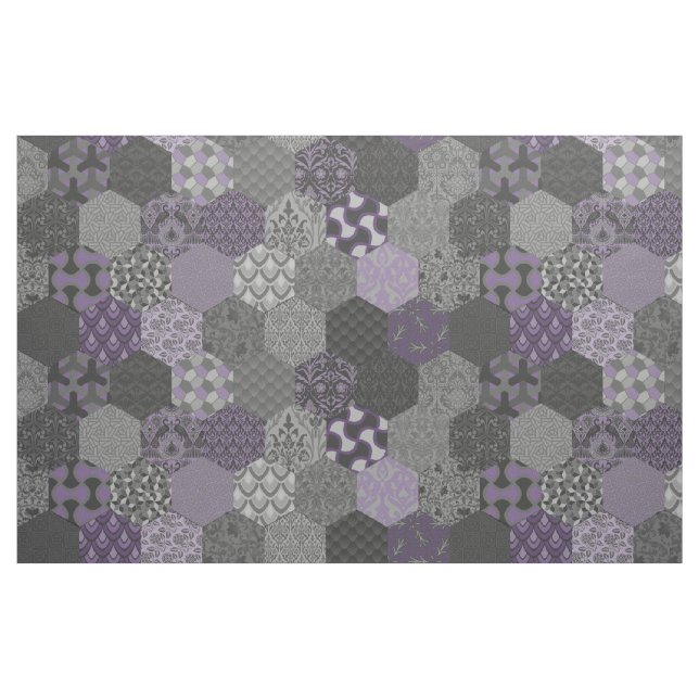 Tela Hexageres violeta y gris ("Cuarto gordo" (fat quarter))