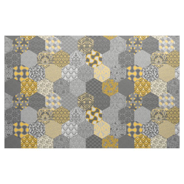 Tela Hexagonal amarillo y gris en el mosaico ("Cuarto gordo" (fat quarter))