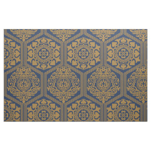Tela Hexágonos del siglo XI - Azul oscuro y dorado