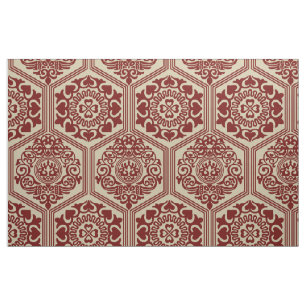 Tela Hexágonos del siglo XI - Rojo oscuro sobre lino