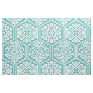Tela Hexágonos del siglo XI - Turquesa y Blanco