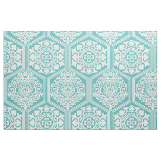 Tela Hexágonos del siglo XI - Turquesa y Blanco