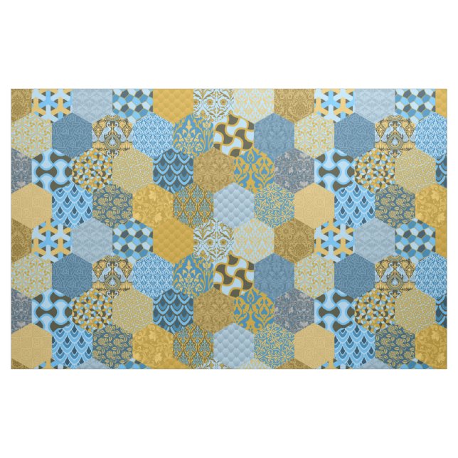 Tela Hexagons amarillo y azul ("Cuarto gordo" (fat quarter))